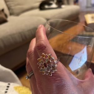 Multi-Tourmaline Floral Spray Ring in Vermeil Rose Gold over SS, Sz 7.0,…